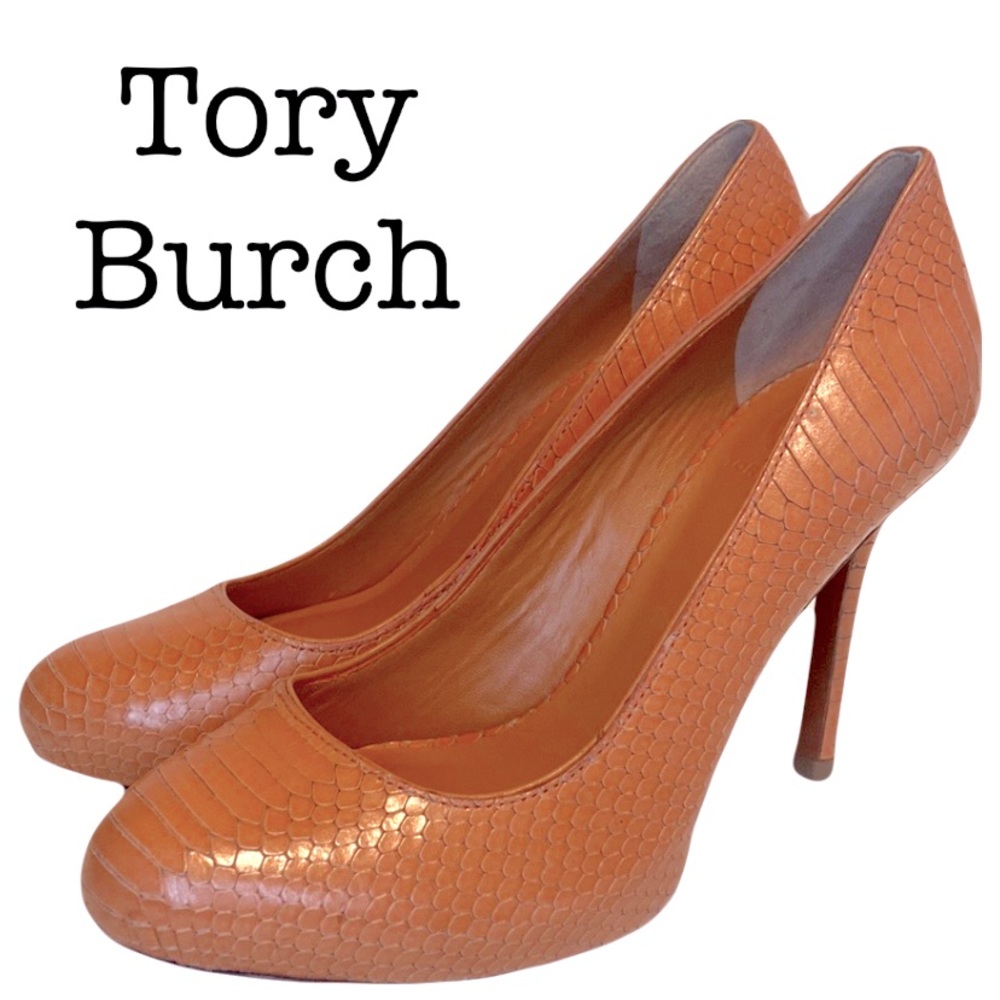 Tory Burch Tan Snake Print Heels Size 7